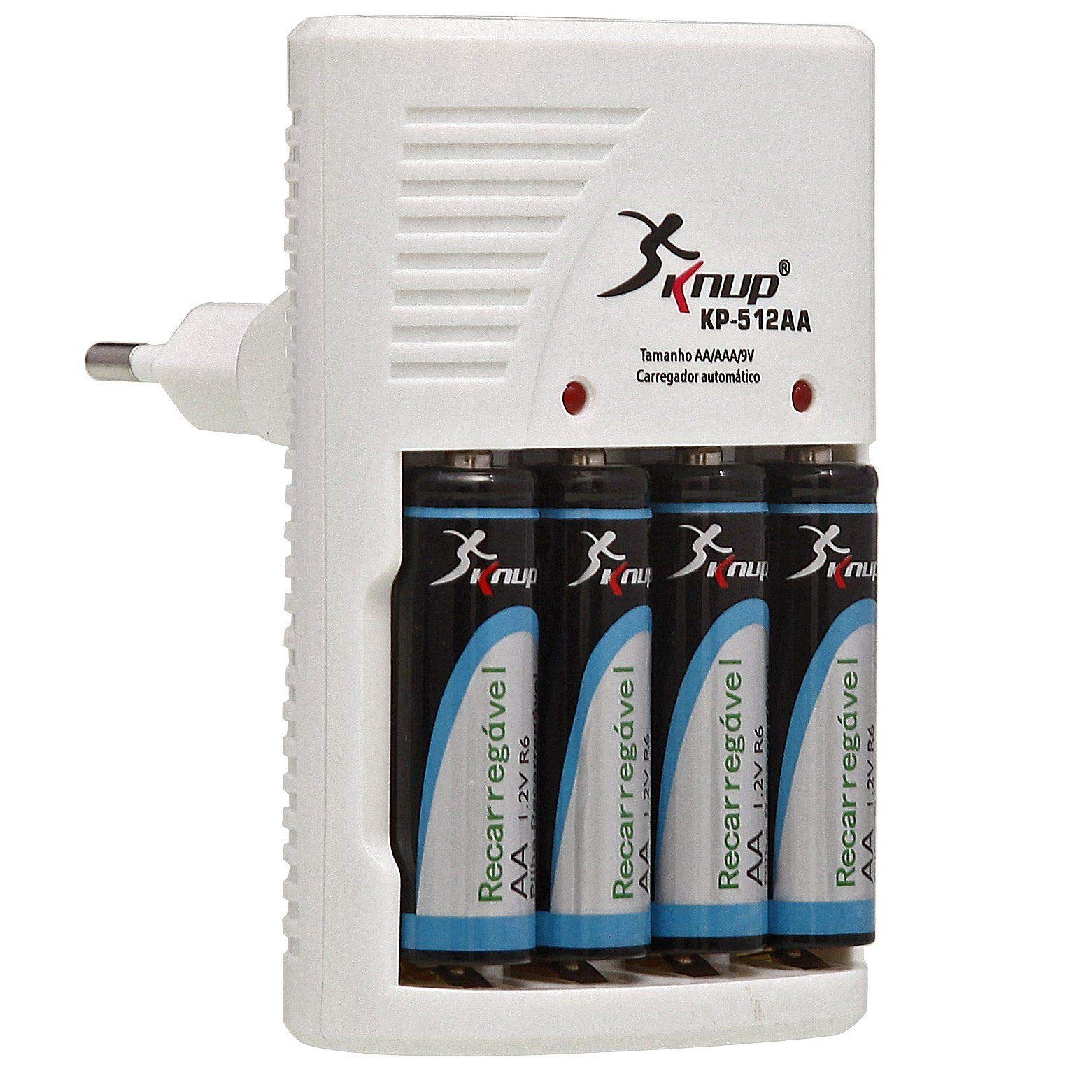 CARREGADOR DE PILHA KNUP COM 4 PILHAS AA 4500MAH KP-512AA