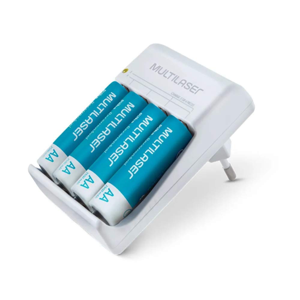 Carregador de Pilha Kit Charger Com 4 Pilhas AA 2500 mAh Bivolt Multilaser CB054