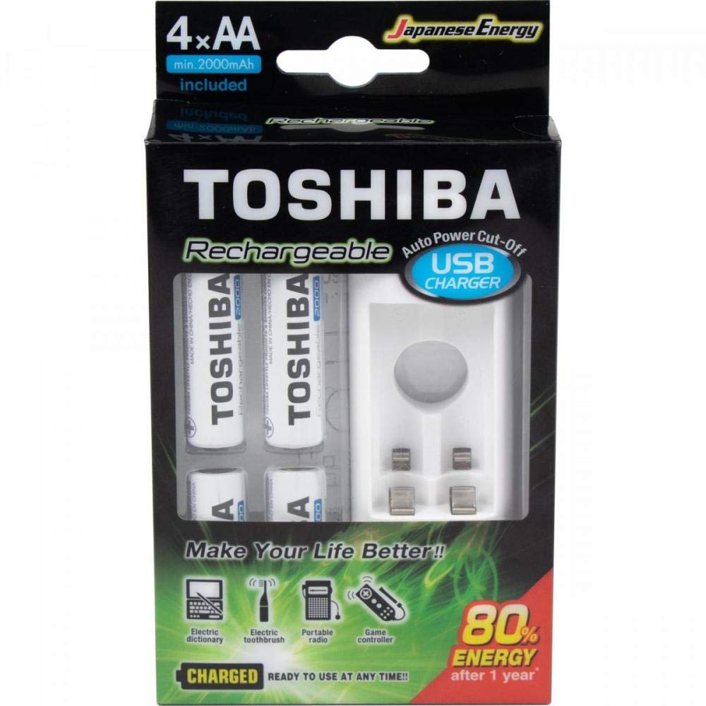 TOSHIBA Carregador de Pilha USB p/2 pilhas AA/AAA c/ 4 Pihas