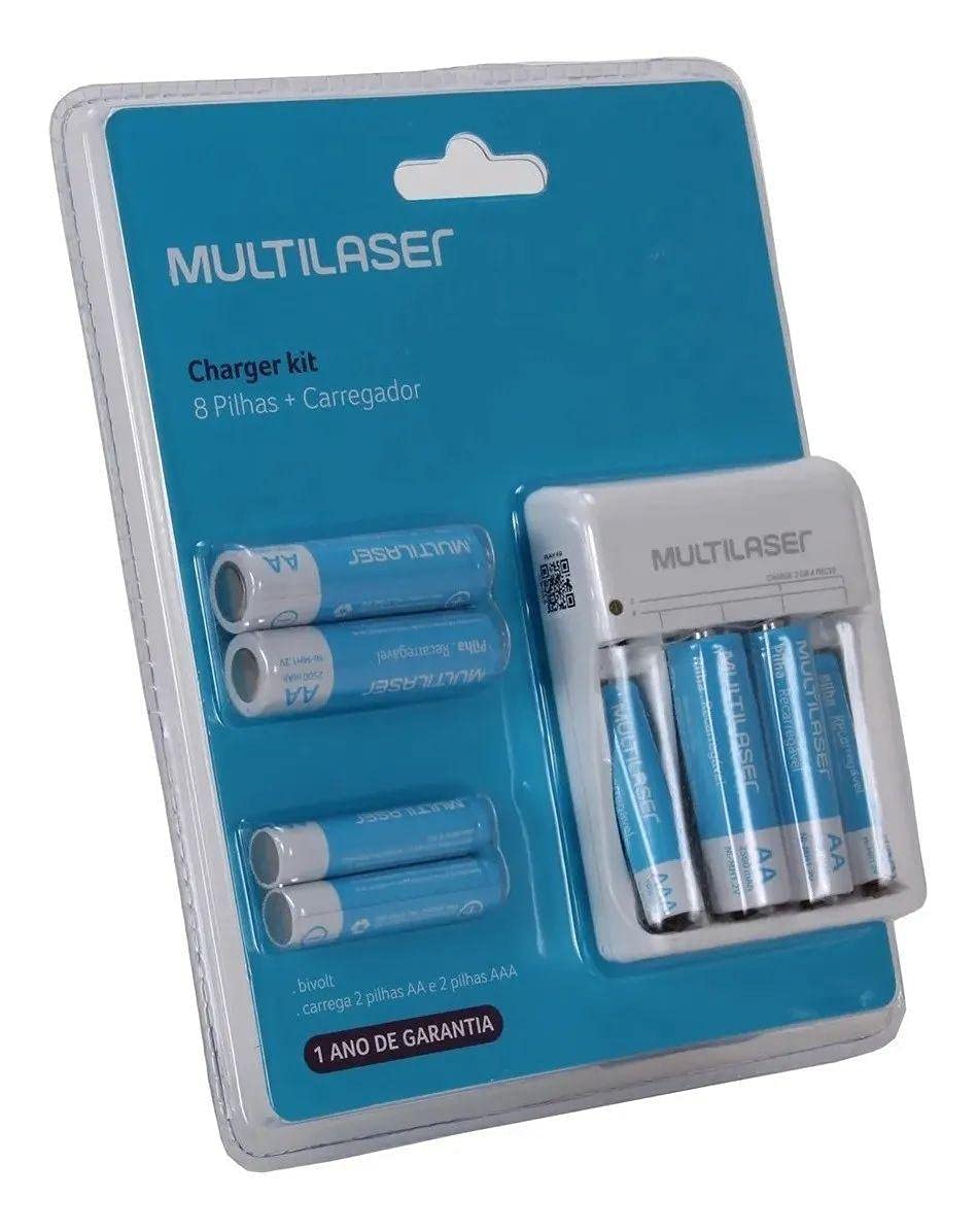 Multilaser Kit Carregador De Pilhas Mais 8 Pilhas Aa/aaa Recarregáveis 1.2V