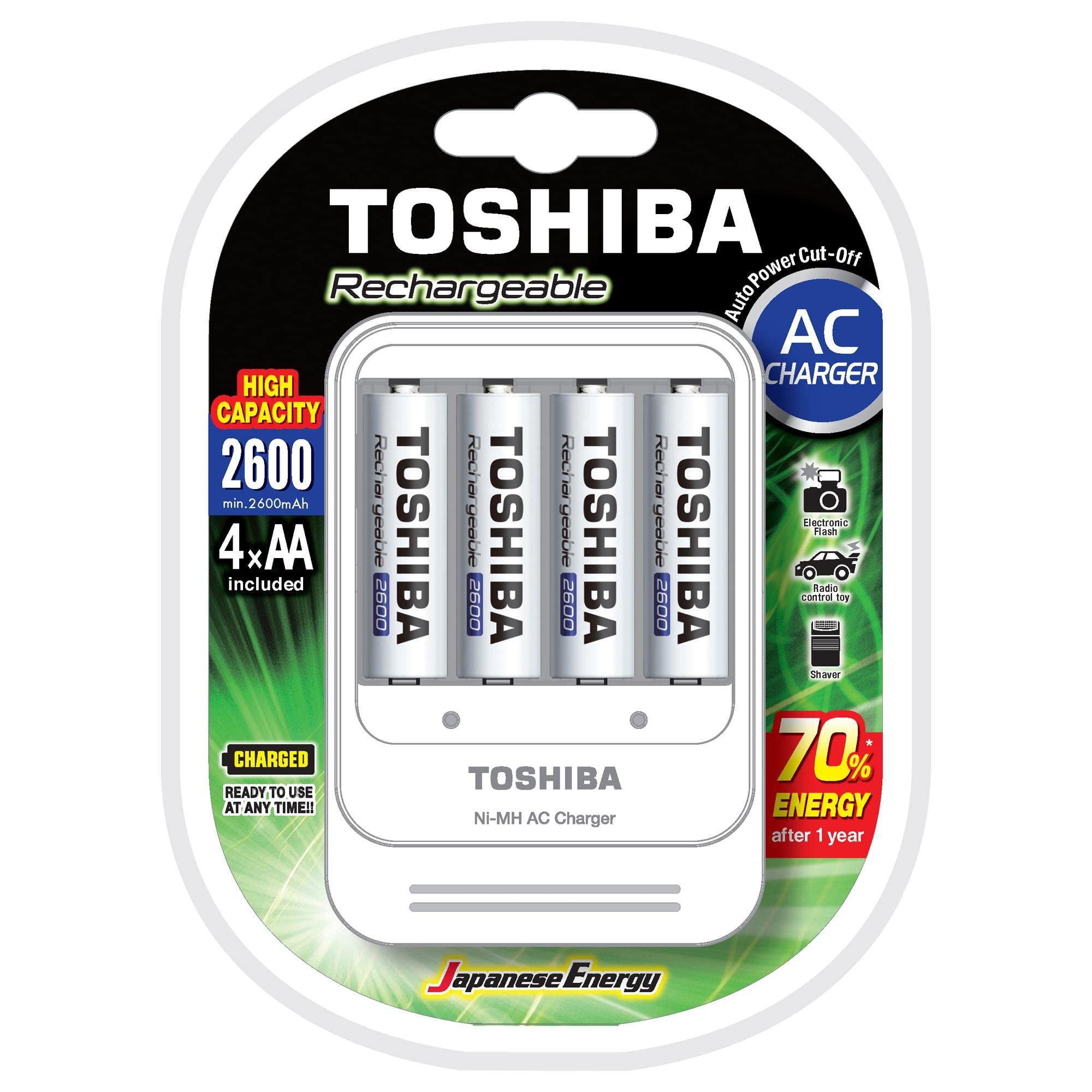 TOSHIBA Carregador de Pilhas AA/AAA TNHC-6GAE4 CB com 4 AA, Branco