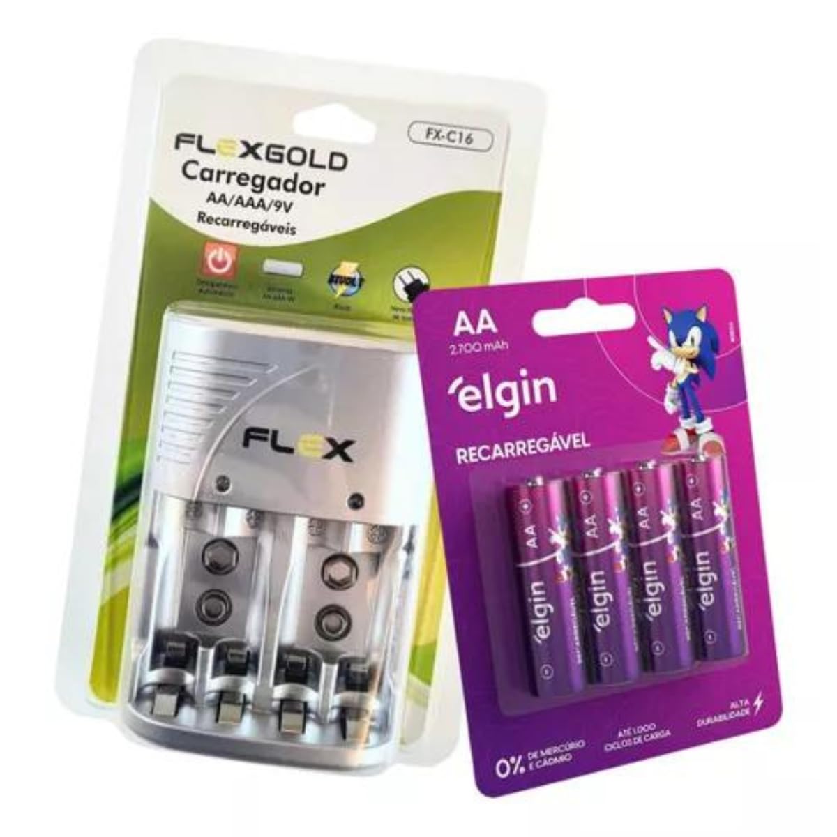 Carregador De Pilhas Aa/aaa/9v + 4 Pilhas AA 2700 Mah Elgin