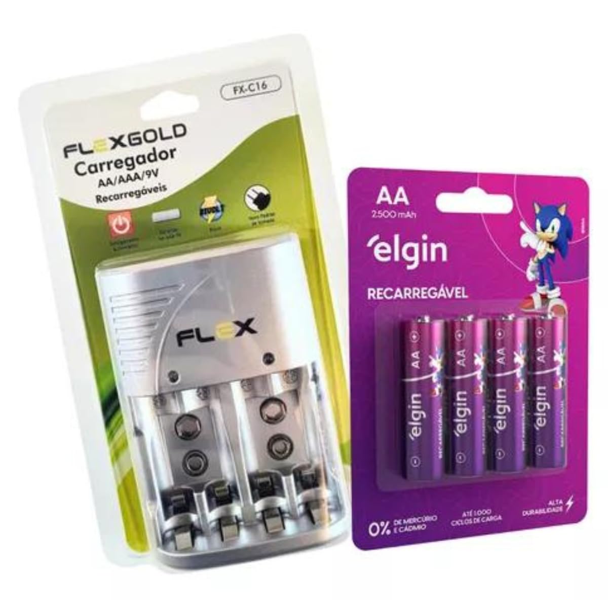 Carregador De Pilhas Aa/aaa/9v + 4 Pilhas Aa 2500 Mah Elgin