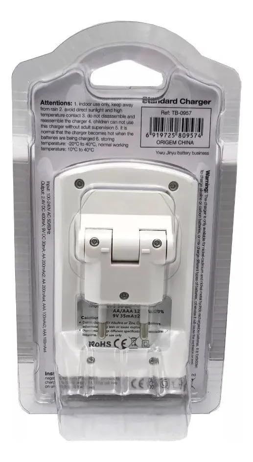 para saber exatamente a Carregador de Pilhas Bivolt Automático, Compatível com Pilhas AA, AAA e Baterias 9V Ni-MH e Ni-Cd, 4 Espaços, com LEDs Indicativos, Proteção Contra Sobrecarga, Plug Articulado, Branco