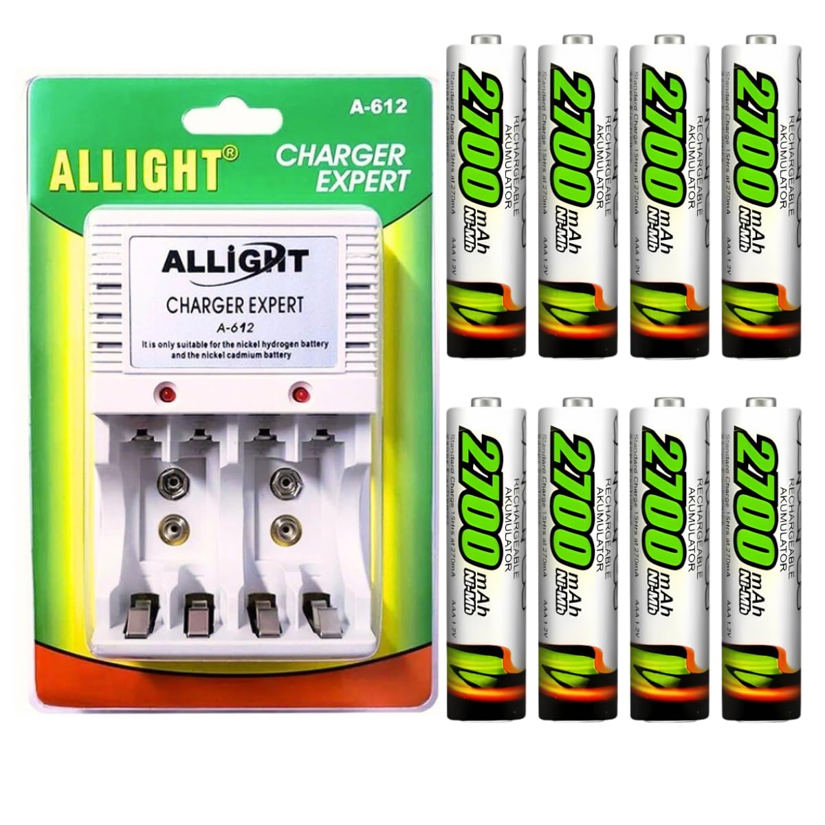 Kit Carregador de Pilhas com 8 Pilhas AAA Palito Bivolt Carga Rápida