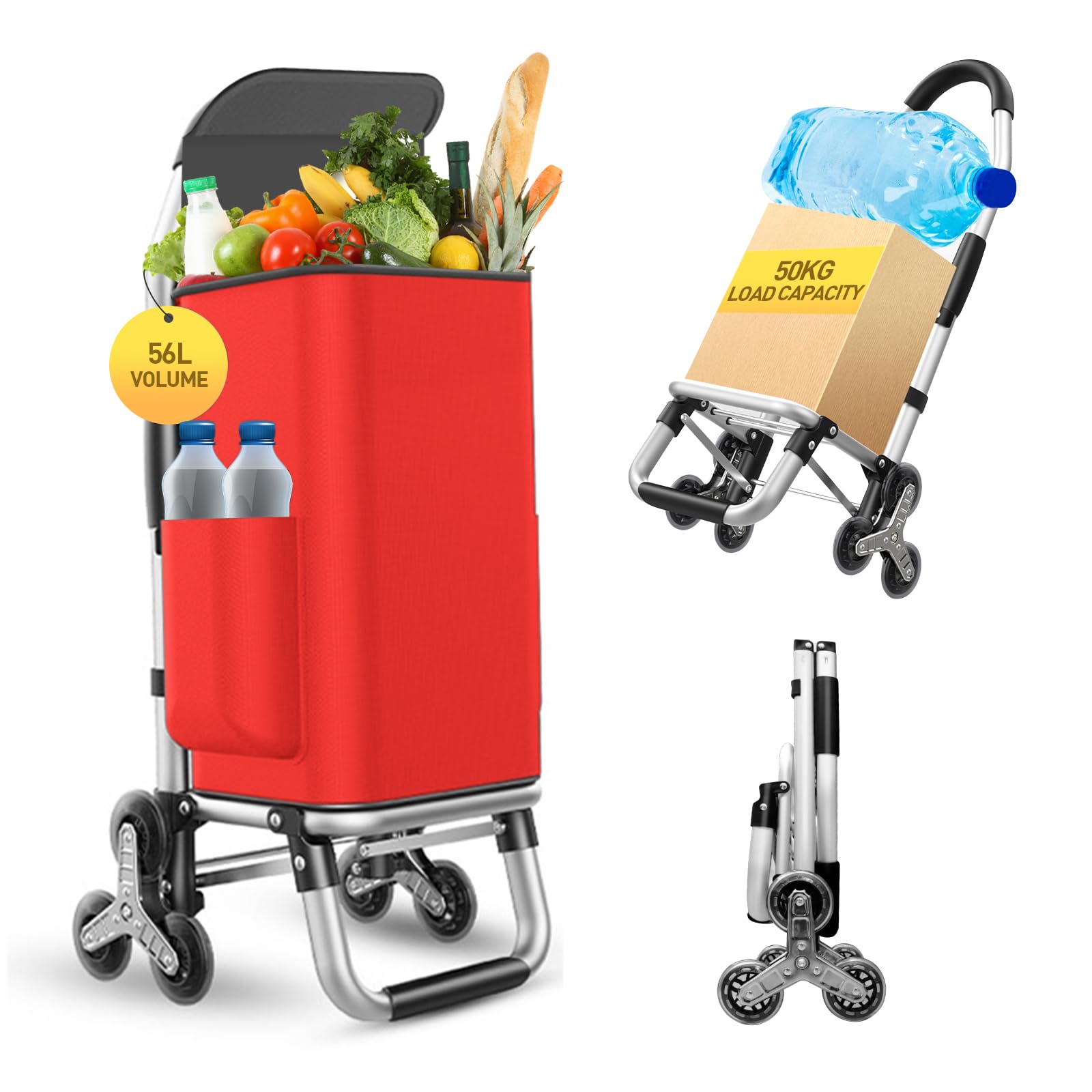 Carrinho de compras 3 em 1 resistente, carrinho de mão dobrável com 6 rodas, carrinho de compras de 50 kg, carrinho utilitário portátil, bolsa impermeável para movimento, acampamento