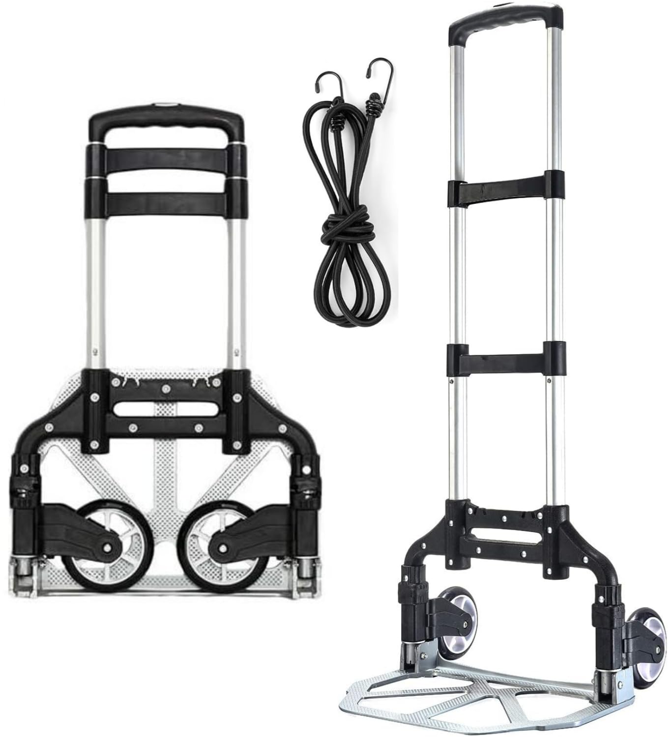 Carrinho de Mão Dobrável Em Alumínio, Portátil, com Capacidade Para 81 Kg (180 Lbs), Ideal Para Uso Doméstico, Automotivo, No Escritório E Em Viagens. Cor Preta.