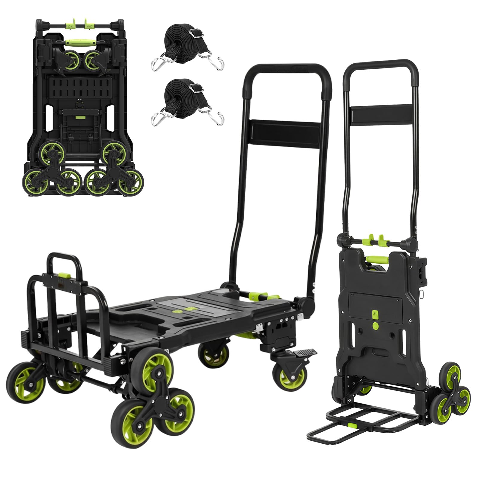 Carrinho De Mão Dobrável Conversível 3 Em 1 Aprimorado Com Freios, Carrinho De Mão Resistente Com Capacidade De 300 Kg, Carrinho Subir Escadas Com Pá Ajustável E Alça Fixa Para Movimentação