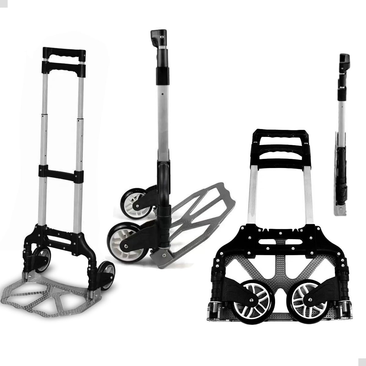 Carrinho de Mão Dobrável com Carga até 75kg – Plataforma de Alumínio Reforçado – Ideal para Construção, Jardinagem e Transporte de Cargas