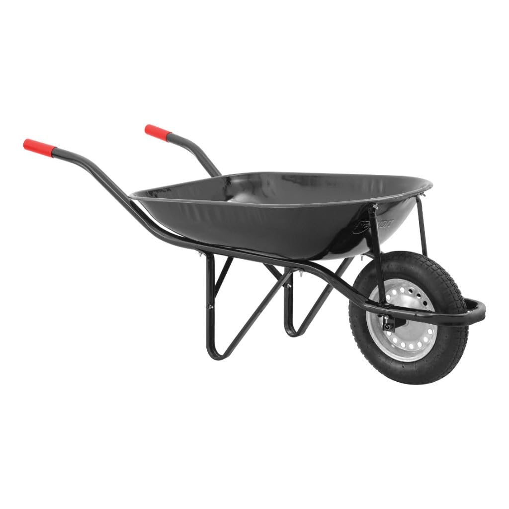 Carrinho de Mão Reforçado 100kg com Pneu e Câmara Caçamba Aço Carbono Redonda para Construção Jardinagem Agricultura Preto(Preto (Reforçado))