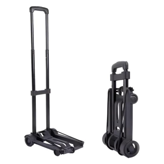 Carrinho de Mão Dobrável Portátil Base Extensível 4 Rodas Cordas Elásticas Segurança Suporte 45kg Multiuso (Preto)