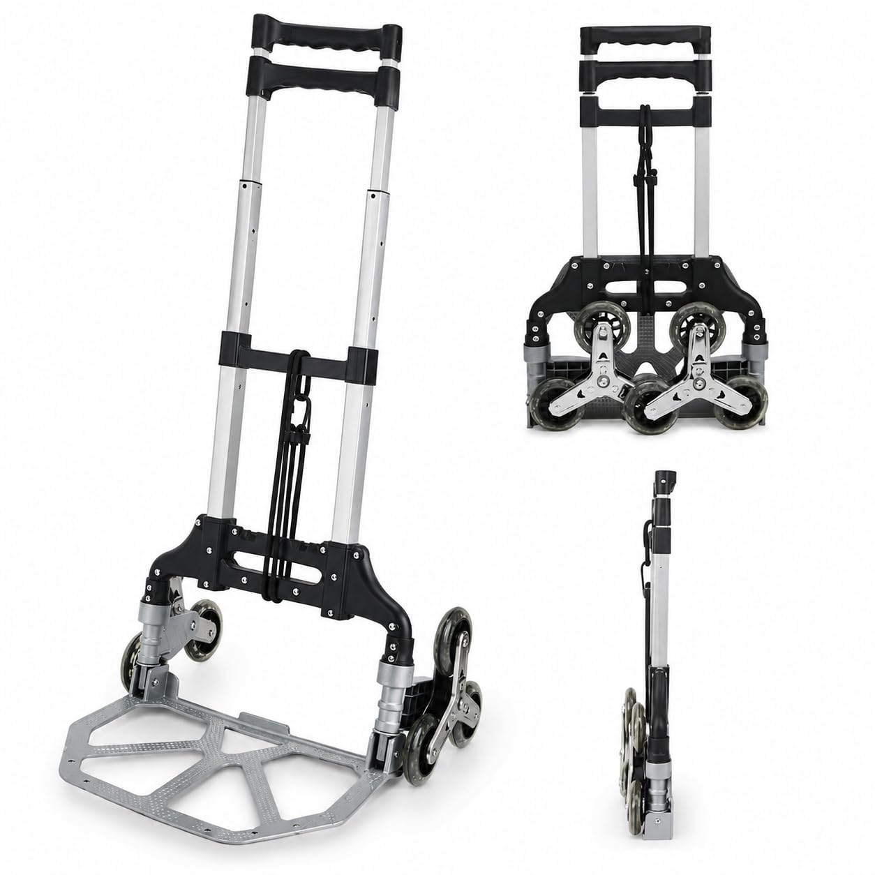 Carrinho de Mão Dobrável 75kg com 3 Rodas para Escadas, Carrinho de Carga em Alumínio Portátil, Multiuso para Transporte de Caixas, Compras, Ferramentas e Mudanças