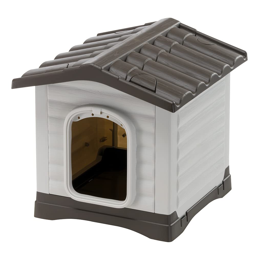 Canil externo Ferplast, casinha para cães, canil para cães de pequeno porte, sistema de drenagem, grade de ventilação, removível, 43 x 48 x 44 cm, canil de plástico DOGVILLA 50