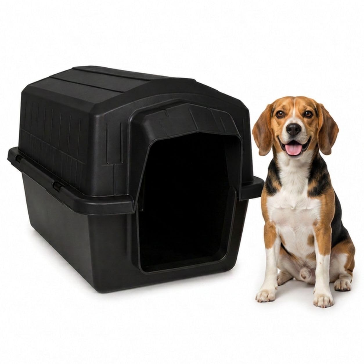 Casinha Pet 2 em 1 Grande N5 Caminha Proteção UV | Uso Externo Sol Chuva | Cães Médios até 22kg Labrador Bulldog Beagle | Plástico Rígido Atóxico Resistente | Limpeza Fácil (Preto)