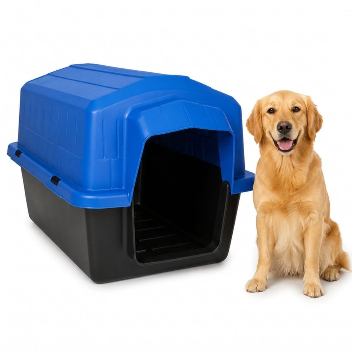 Casinha Pet 2 em 1 N6 Gigante Caminha| Uso Externo Sol Chuva | Cães Grandes Acima 25kg Labrador Golden Pastor Alemão 83x76cm | Plástico Rígido Atóxico Resistente Limpeza Fácil TáNaTela (Azul)