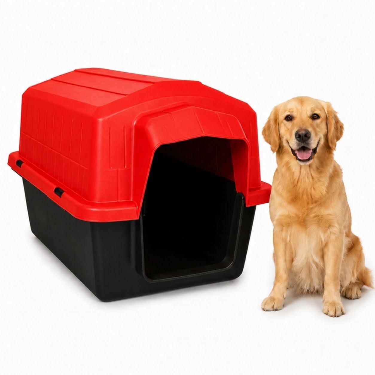 Casinha Pet 2 em 1 N6 Gigante Caminha| Uso Externo Sol Chuva | Cães Grandes Acima 25kg Labrador Golden Pastor Alemão 83x76cm | Plástico Rígido Atóxico Resistente Limpeza Fácil TáNaTela (Vermelho)