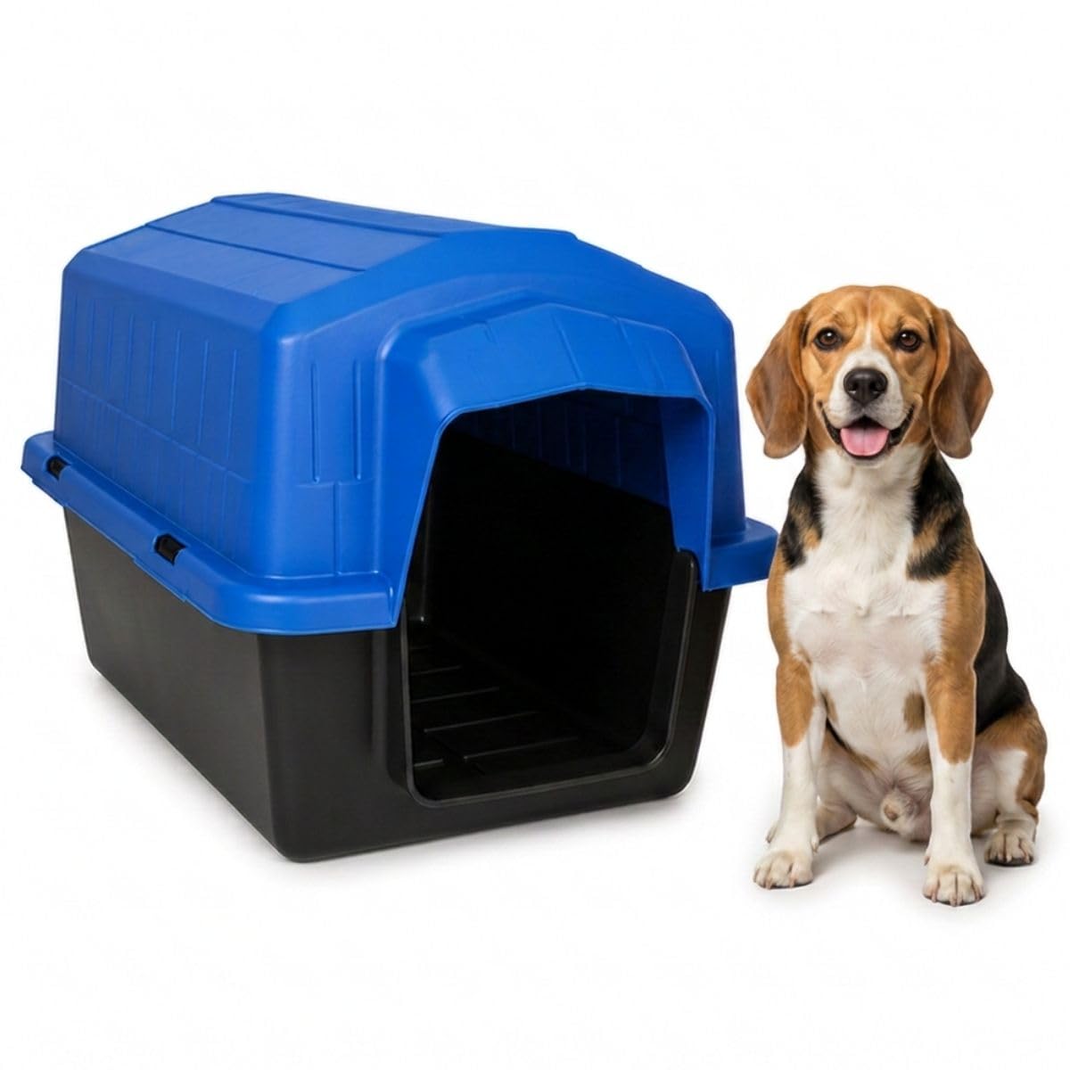 Casinha Pet 2 em 1 Grande N5 Caminha Proteção UV | Uso Externo Sol Chuva | Cães Médios até 22kg Labrador Bulldog Beagle | Plástico Rígido Atóxico Resistente | Limpeza Fácil (Azul)