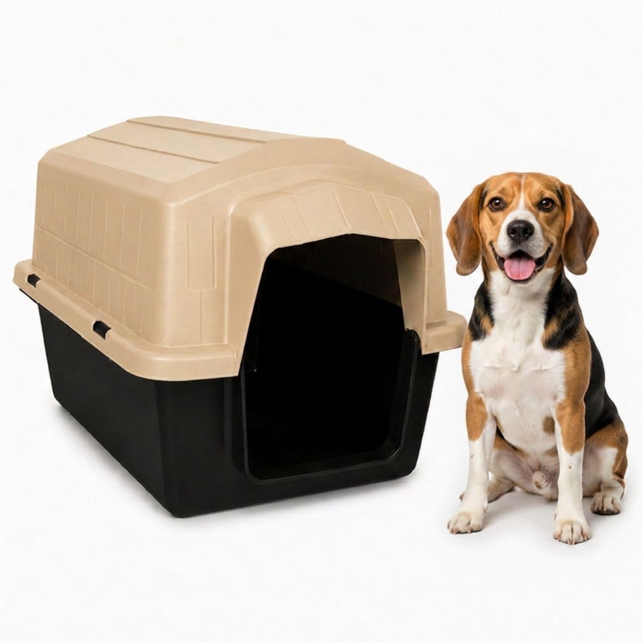 Casinha Pet 2 em 1 Grande N5 Caminha Proteção UV | Uso Externo Sol Chuva | Cães Médios até 22kg Labrador Bulldog Beagle | Plástico Rígido Atóxico Resistente | Limpeza Fácil (Areia)