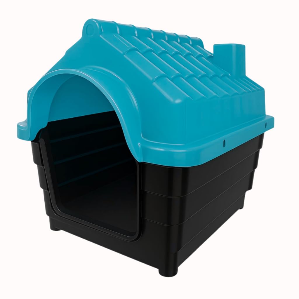 Casinha Cachorro Médio N6 Plástico Resistente Proteção UV Casa Pet Lavável Fácil Montagem(COM COLCHONETE,AZUL)