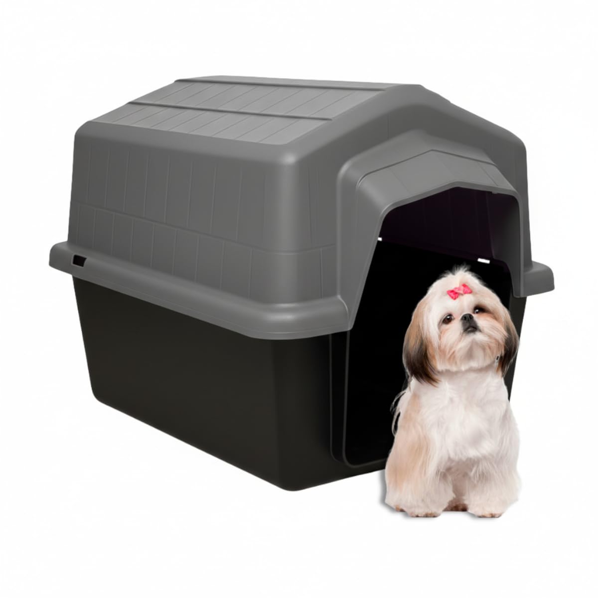 Supri Pets Casinha Caminha Pet N3 2 em 1 Cachorro Pequeno Uso Interno Externo Sol Chuva | Casa Desmontável Proteção Conforto | Cães Porte Pequeno Até 14kg | Plástico Rígido Fácil Limpeza Proteção UV (Cinza)