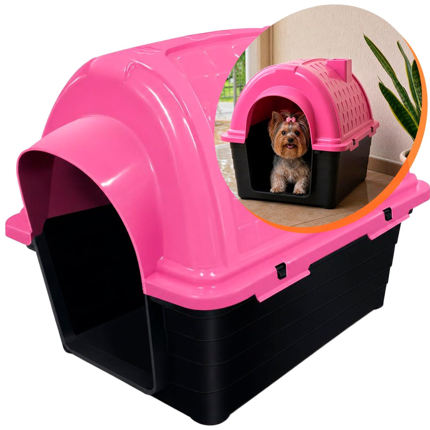 Casinha para Caes Ipoppy Pet N3 Rosa Furacao Pet - Plastico com Protecao UV Ventilacao Montagem Facil 54x42x47cm Area Externa