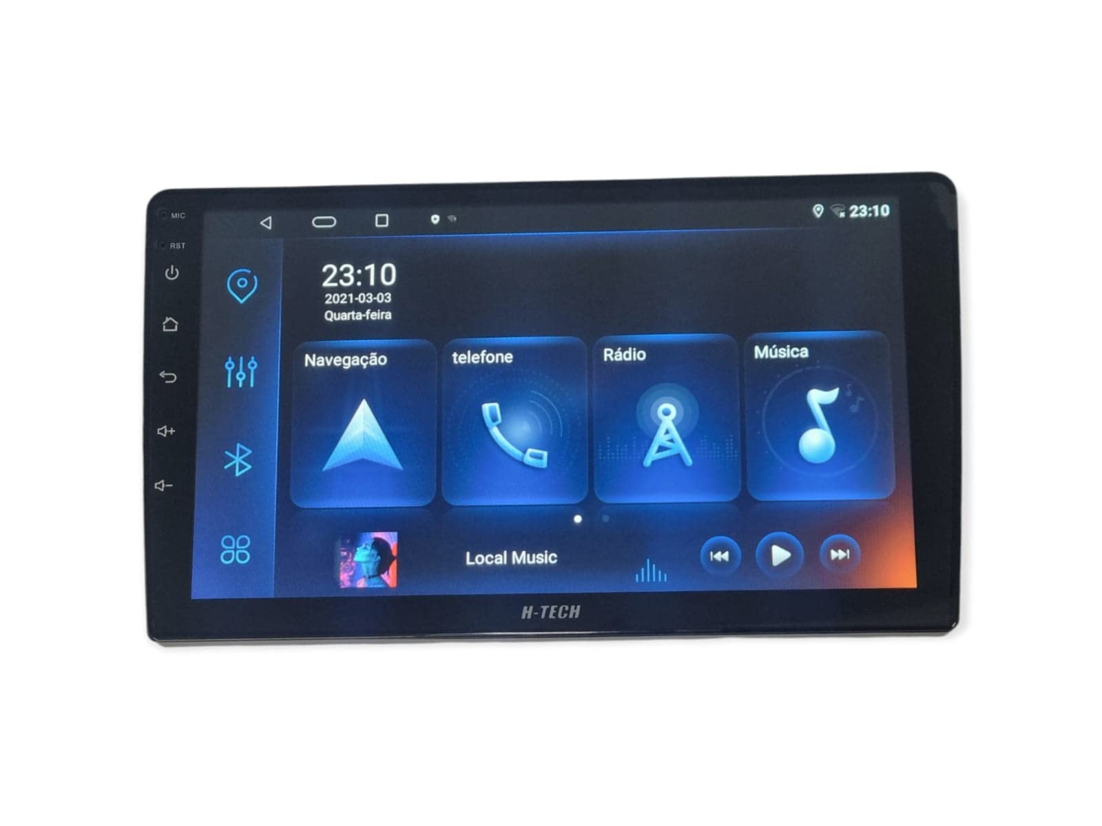 H-Tech Aparelho de Som Automotivo MP5 Central Multimídia Universal Sistema Android 10 2GB de RAM 32GB Memória Interna Tela 9" HT 9220SC Rádio FM USB SD Auxiliar Bluetooth Espelhamento sem fio