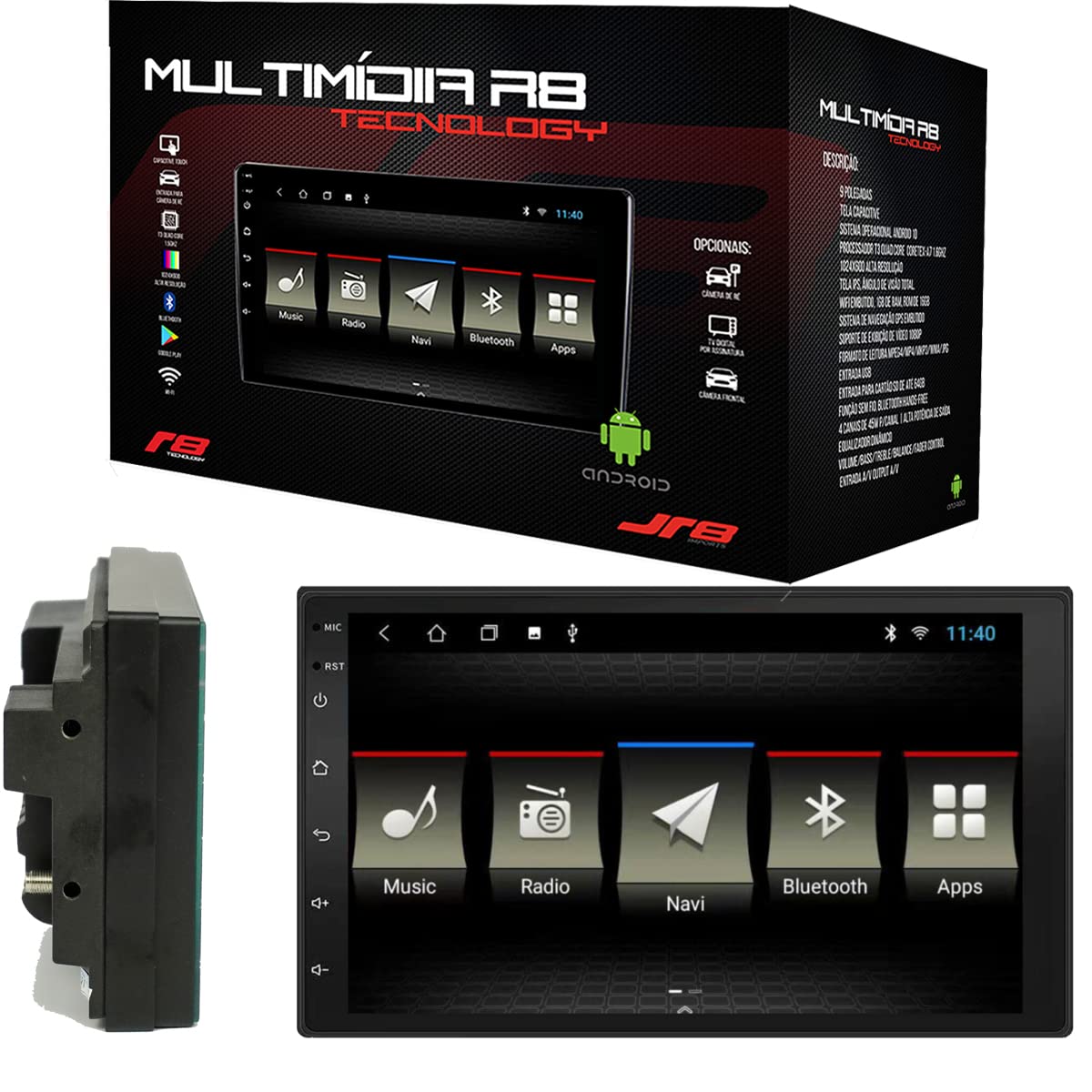 Central Multimídia DVD 2 Din Android 10 Bluetooth Touch WiFi GPS 1GB RAM 2xUSB AUX JR8 - JT30MSLIM10