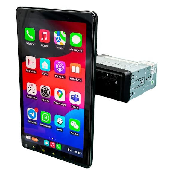 CENTRAL MULTIMIDIA TELA QLED 10" DESTACÁVEL, GIRATÓRIA, FLUTUANTE ANDROID 13, 2/32GB, USB, SD, AUX, BLUETOOTH, ESPELHA ANDROID E IOS, CARPLAY E ANDROID AUTO, CONECTIVIDADE COM OU SEM FIO