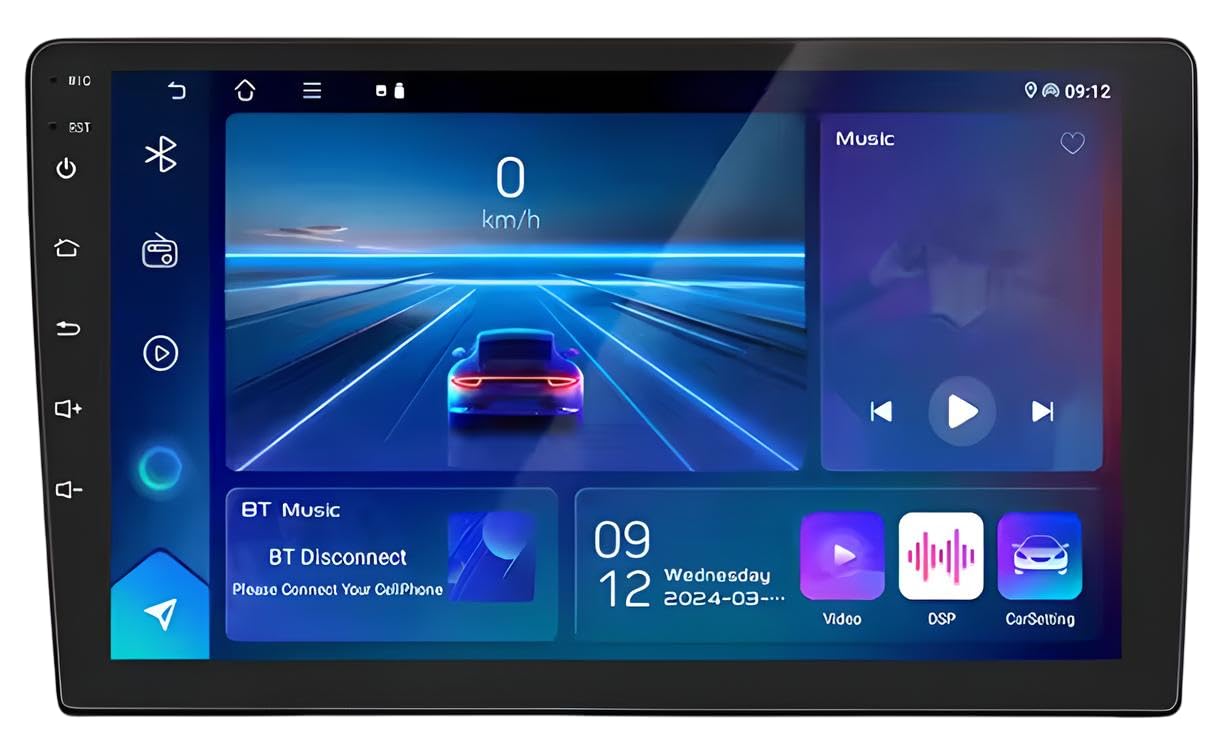 CENTRAL MULTIMÍDIA ANDROID 13, SLIM, TELA IPS 9" FULL TOUCH, 2/32GB, USB, SD, AUX, BLUETOOTH, ESPELHA ANDROID E IOS, CARPLAY E ANDROID AUTO COM OU SEM FIO