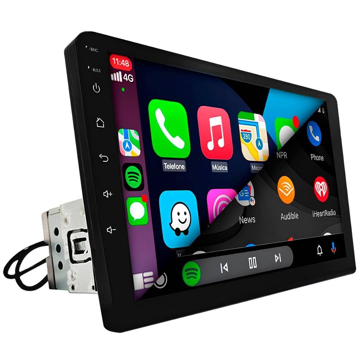 CENTRAL MULTIMÍDIA, MP5 1 DIN TELA DE VIDRO IPS 9" FULL TOUCH, FM, USB, SD, AUXILIAR, BLUETOOTH, ESPELHA ANDROID E IOS COM CARPLAY E ANDROID AUTO, CONECTIVIDADE COM OU SEM FIO