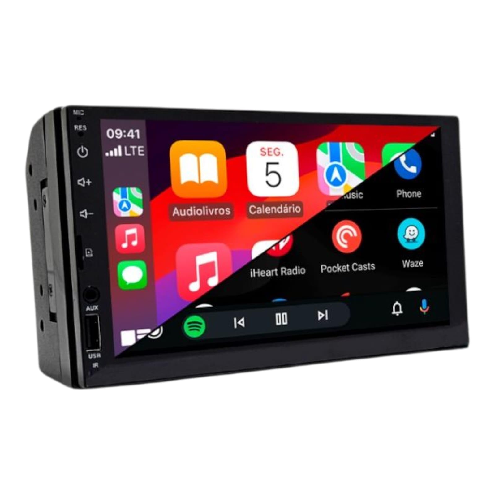 HT-3827CA CENTRAL MULTIMÍDIA MP5 2DIN TELA IPS 7" FULL TOUCH, FM, USB-A, SD CARD, AUXILIAR, BLUETOOTH, ESPELHA ANDROID E IOS, CARPLAY E ANDROID AUTO SEM FIO