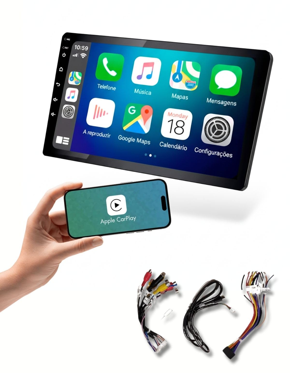 Central Multimidia 9 Polegadas Espelhamento Carplay Android Auto Sem Fio Touch Rádio FM Carro Universal | touch