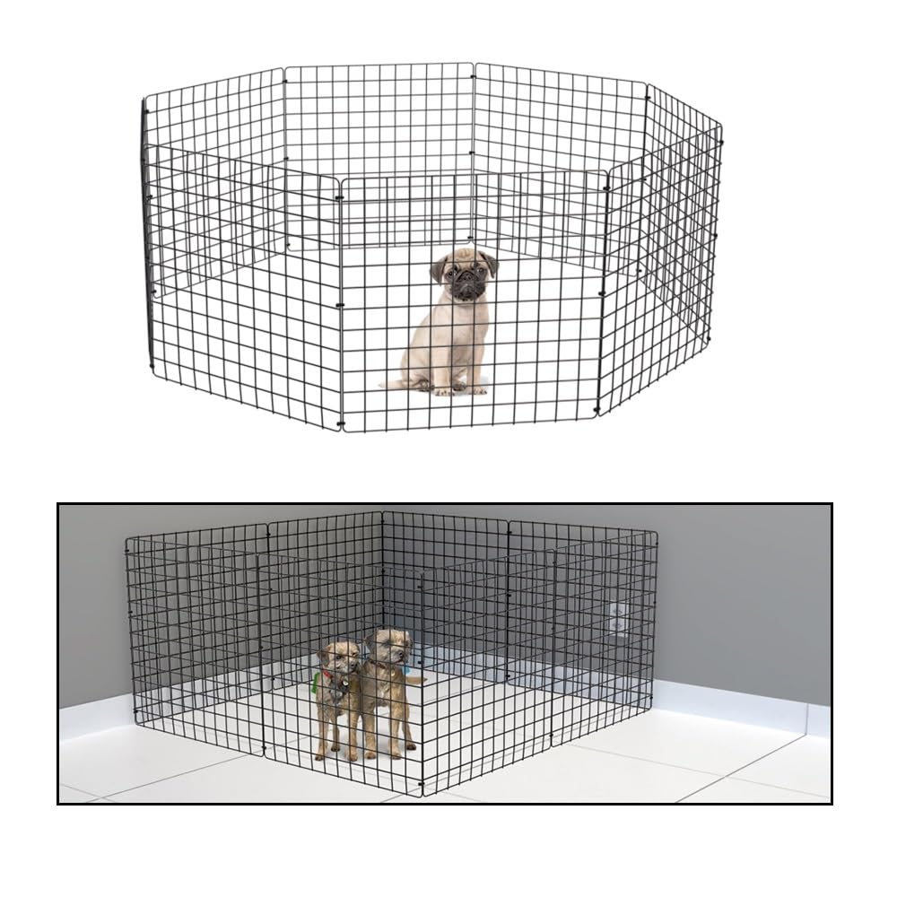 Cercado para Cachorros 60cm Altura Dobravel 8 Telas Preto Articulado Móvel Portátil Cercadinho para Porquinho da Índia