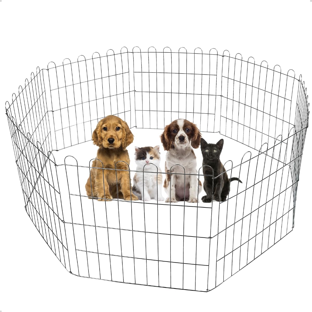 Cercadinho Pet Dobrável para Cachorros de Pequeno Porte - Cercado Móvel com 8 Módulos de Telas de 60 cm de Altura - Prateado