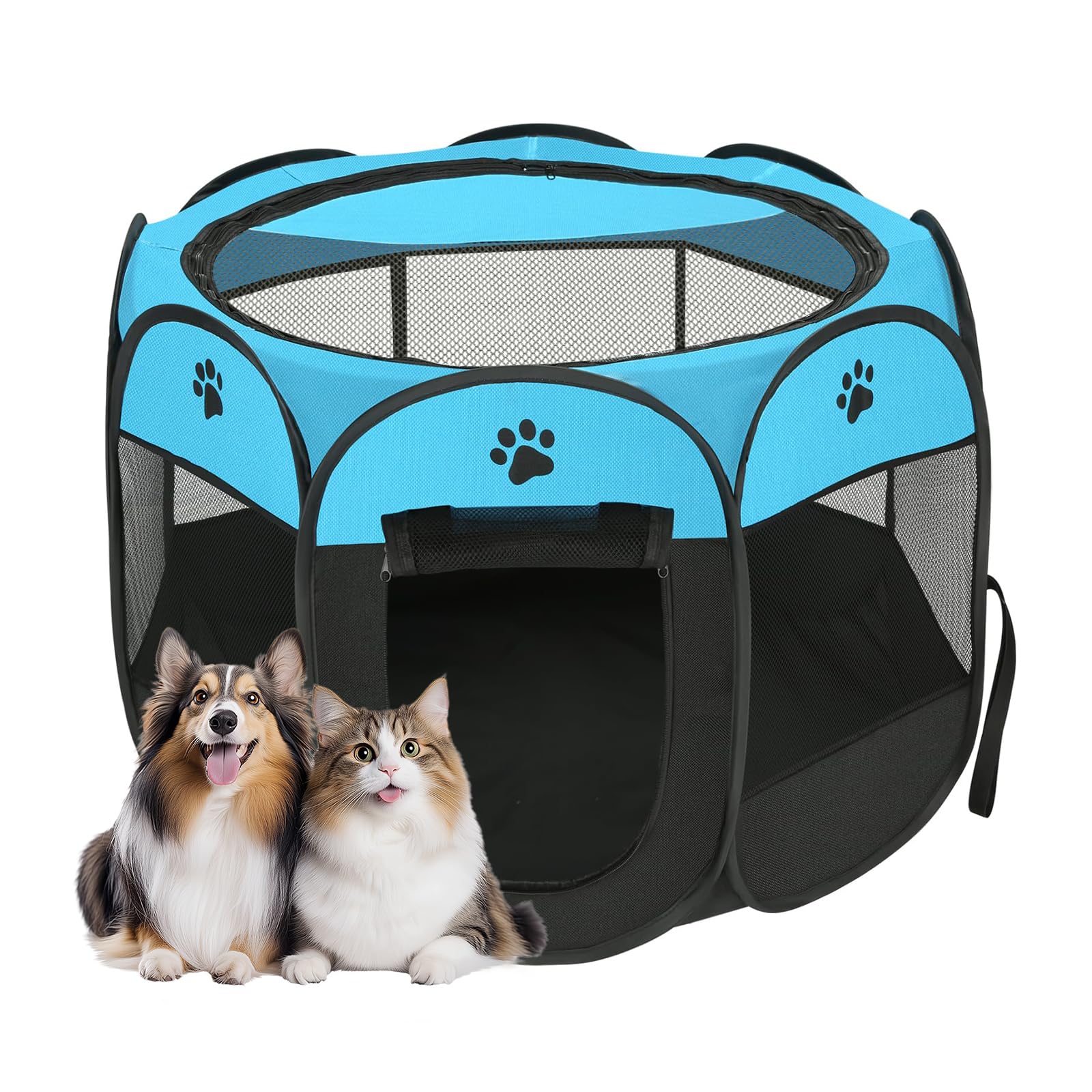Cercadinho para Cachorros, Cercadinho Pet, Cercado Pet, Casinha para Cães e Gatos, Portátil e Dobrável, Tecido Impermeável Fácil de Montar e Transportar (Azul)
