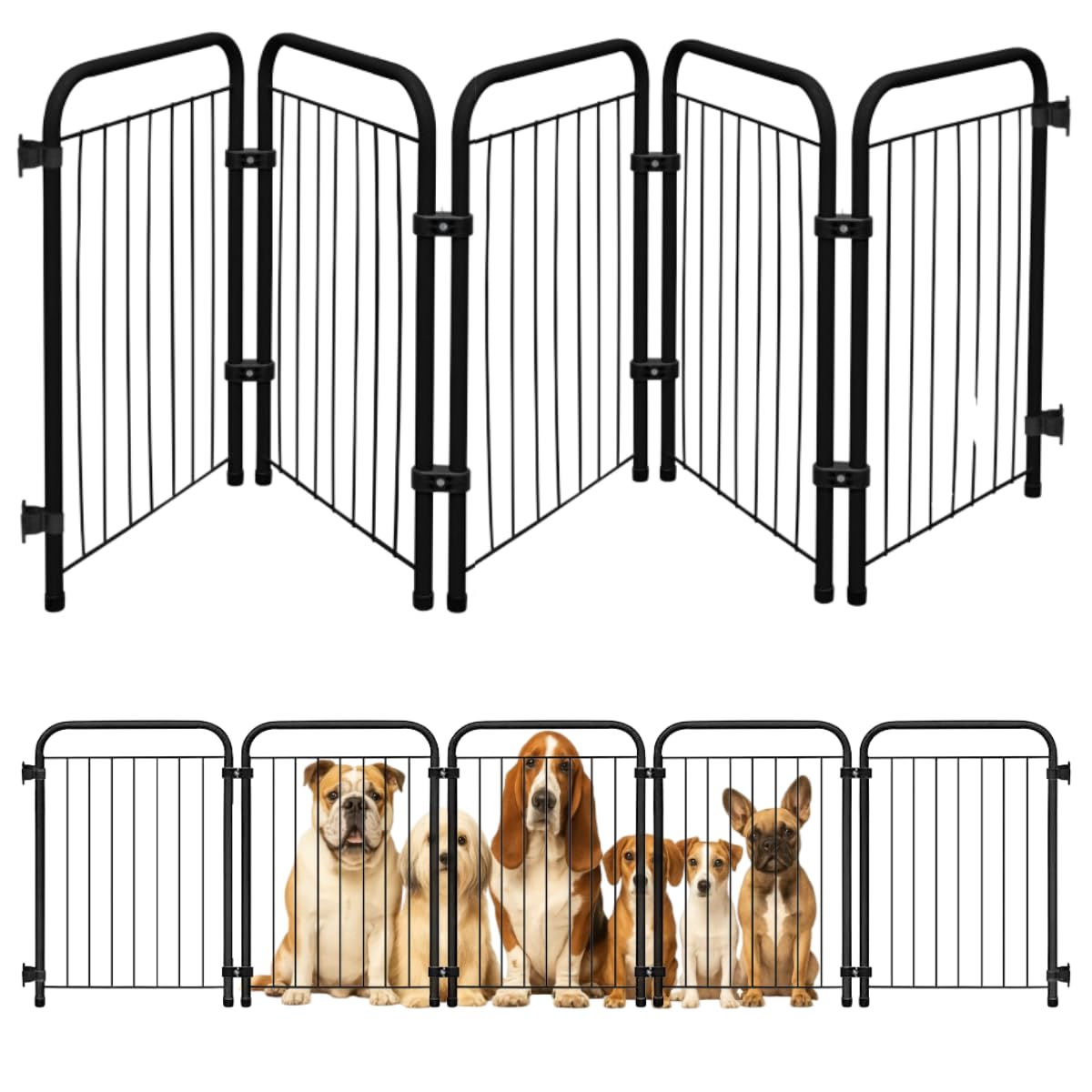 Cercado Grade Cercadinho Portátil Dobrável 3 5 7 Módulos Modular Proteção Pets Filhotes Cachorro Gato Coelho Animais 50 cm Altura (Preto, 5 Módulos)