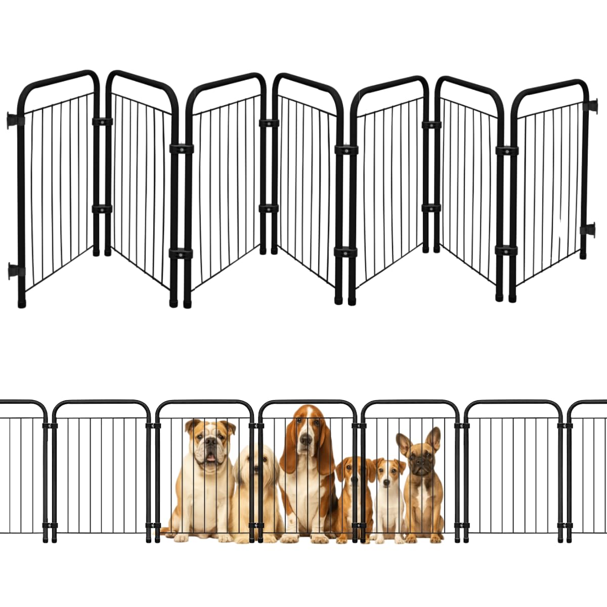 Cercado Grade Cercadinho Portátil Dobrável 3 5 7 Módulos Modular Proteção Pets Filhotes Cachorro Gato Coelho Animais 50 cm Altura (Preto, 7 Módulos)