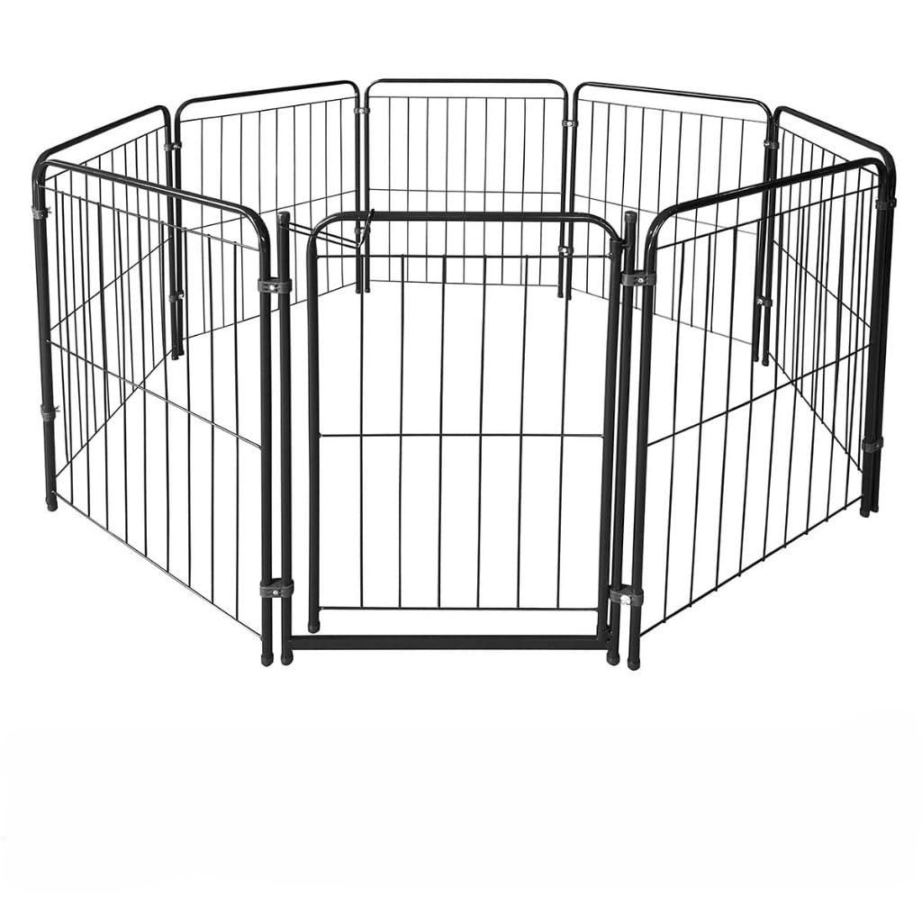 Cercado Pet Dobrável com Portão 7 Módulos 525x82cm Grade de Segurança em Metal para Cachorros Uso Interno e Externo(PRETO)
