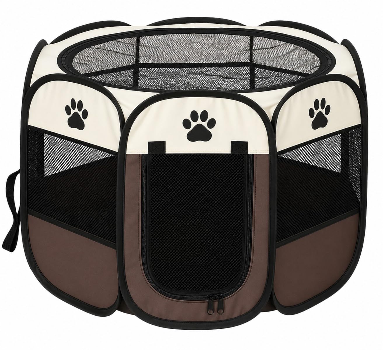 Cercadinho Pet Portátil Dobrável para Cachorros e Gatos, Cercado com Tela Respirável, Tecido Impermeável, Fácil Montagem e Transporte, Casinha Pet Indoor/Outdoor (Marrom)