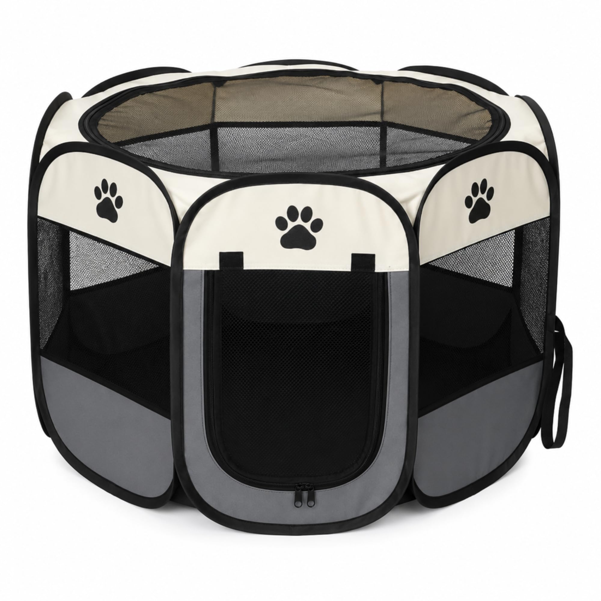 Cercado para Cachorros e Gatos Dobrável 114x114x58cm | Cercadinho Pet Portátil com Tela Respirável, Topo Removível e Porta com Zíper | Canil Desmontável para Filhotes e Viagens