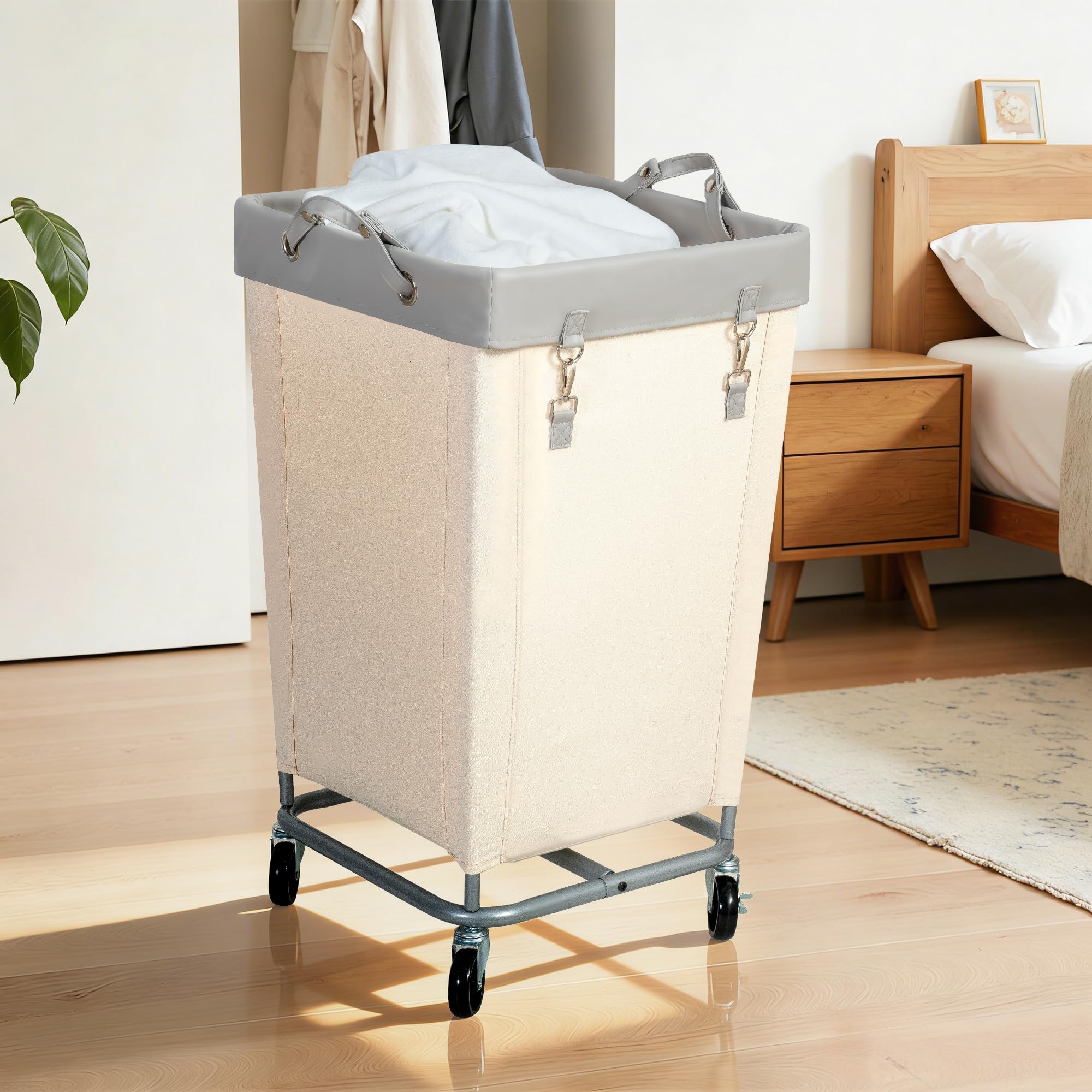 SUPTINWEAR Cesto de lavanderia 160L com rodas, carrinho de lavanderia comercial com rodinhas, estrutura de aço resistente, grande cesto de roupas com alças, rodas bloqueáveis para quarto, banheiro