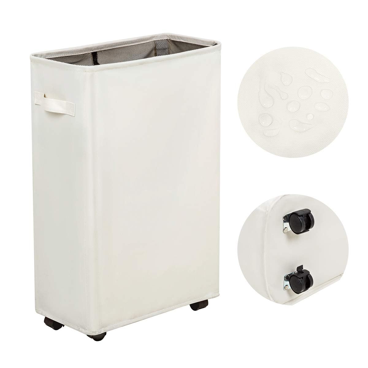 ZERO JET LAG Cesto de roupa suja fino com rodas, cesto skinny 52L, bege de 56 cm | Cesto de lavanderia pequeno para roupas, cestos de canto sustentáveis para quarto, dormitório e lavanderia