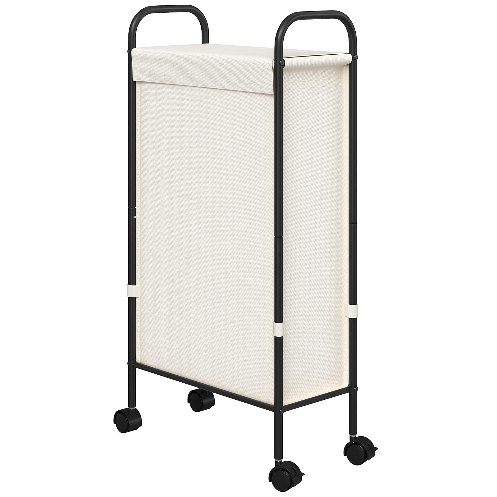 ELYKEN Cesto de roupa suja fino com tampa, cesto pequeno de 50 L sobre rodas, carrinho de pano sujo estreito de 20 cm com bolsa interna removível para banheiro pequeno, quarto, cremoso