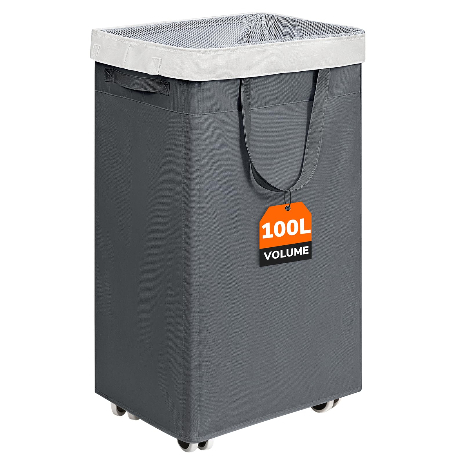 CHICVITA Cesto de roupa suja dobrável de 100 L com rodas, grande cesto de roupa suja dobrável com espaço de saco de lavagem removível para dormitórios de canto, cinza