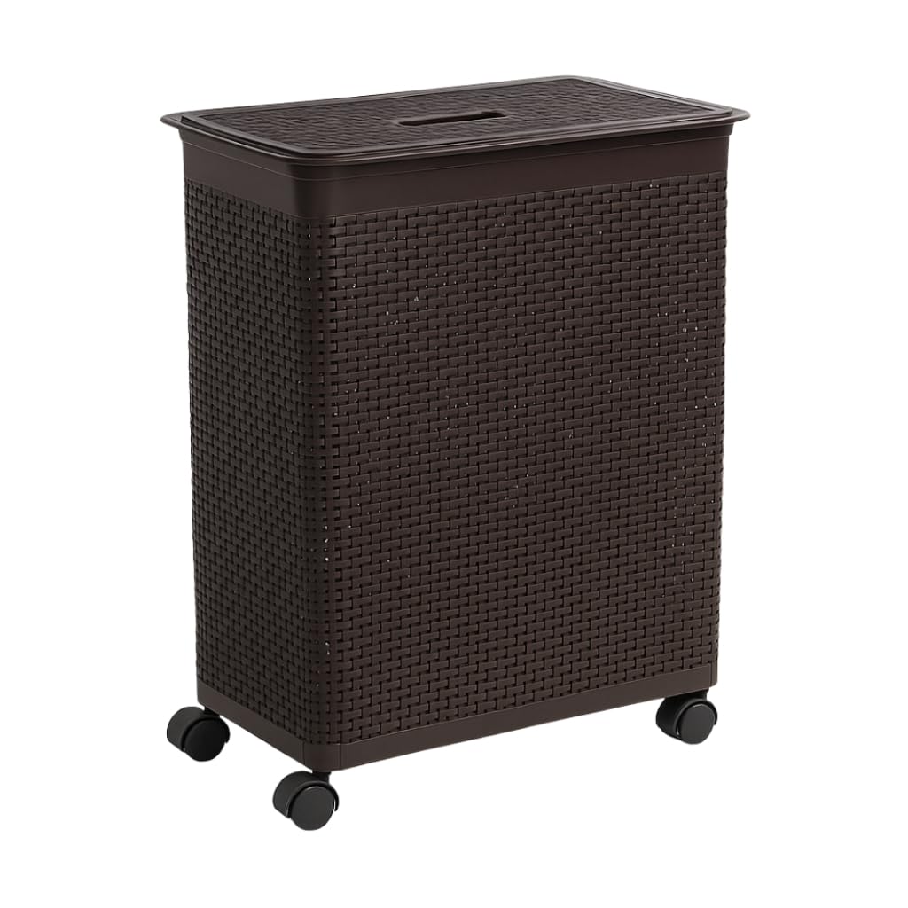 Cesto Organizador Rattan com Rodas Roupeiro 50L(Marrom)