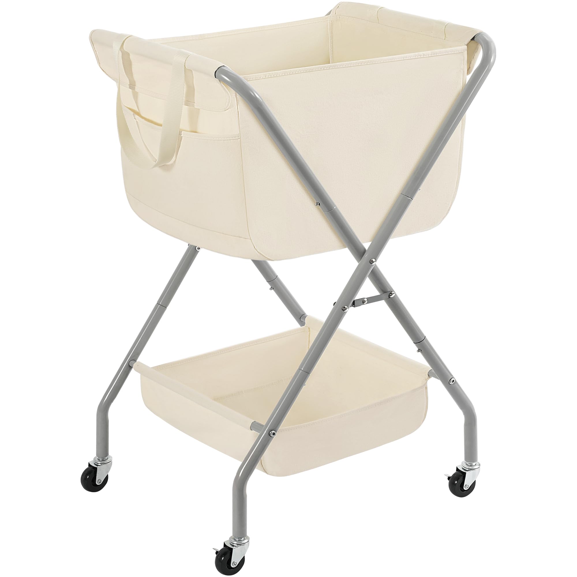STORAGE MANIAC Carrinho de roupa suja dobrável com rodas 90 cm A bolsa de lona removível com rodinhas cesto de roupa suja com rodas, estrutura de aço resistente dobrável para espaço pequeno e estreito