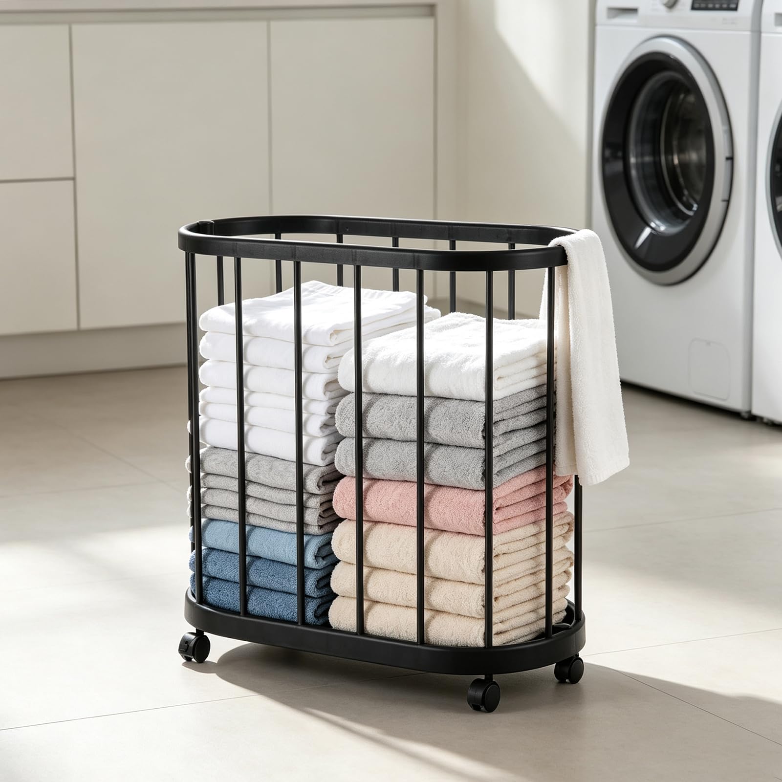 Zoketriton Cesto de roupa suja moderno com rodas, cesto de roupa suja moderno com alça de metal organizador para lavanderia, banheiro, quarto, dormitório