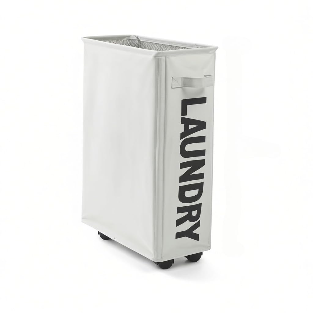 Cesto de Roupa Suja Dobrável com Rodas Organizador em Tecido Oxford para Lavanderia Quarto Banheiro Kit 1 2 ou 4 Unidades(Cinza Claro)