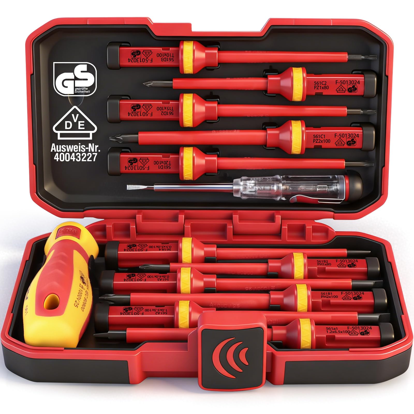 Conjunto de chaves de fenda eletricista isoladas de 1000 V – Conjunto de 13 peças de ferramentas elétricas profissionais, cabo de isolamento, cabo de aço CRV com fenda Phillips magnética, pontas Torx