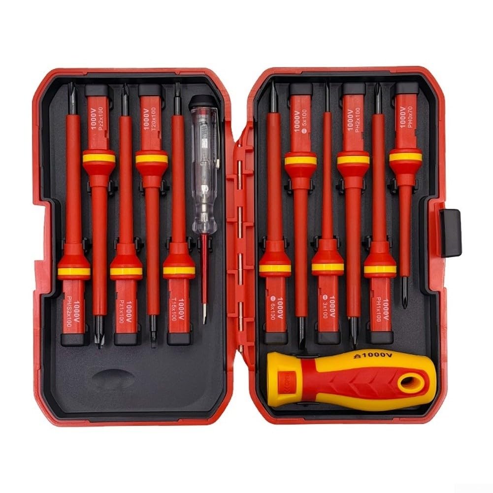 Conjunto de chaves de fenda isoladas com 13 peças de pontas magnéticas, ferramentas de eletricista, tensão 1000 V, aço cromo-vanádio, antiderrapante, PP, TPR ergonômico, caneta de medição elétrica